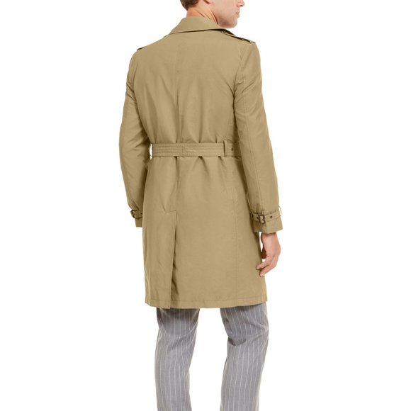 Calvin Klein Men's Tan Slim-Fit Double Breasted Military Raincoat, 46R - Picture 2 of 3